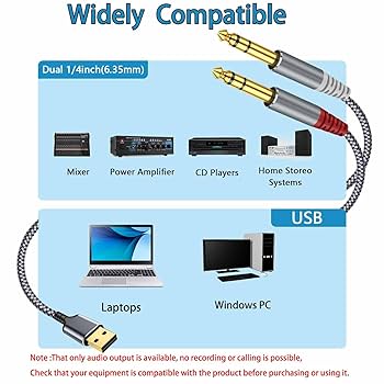 Amazon | Pizucb USB - デュアル 1/4インチ ステレオオーディオ